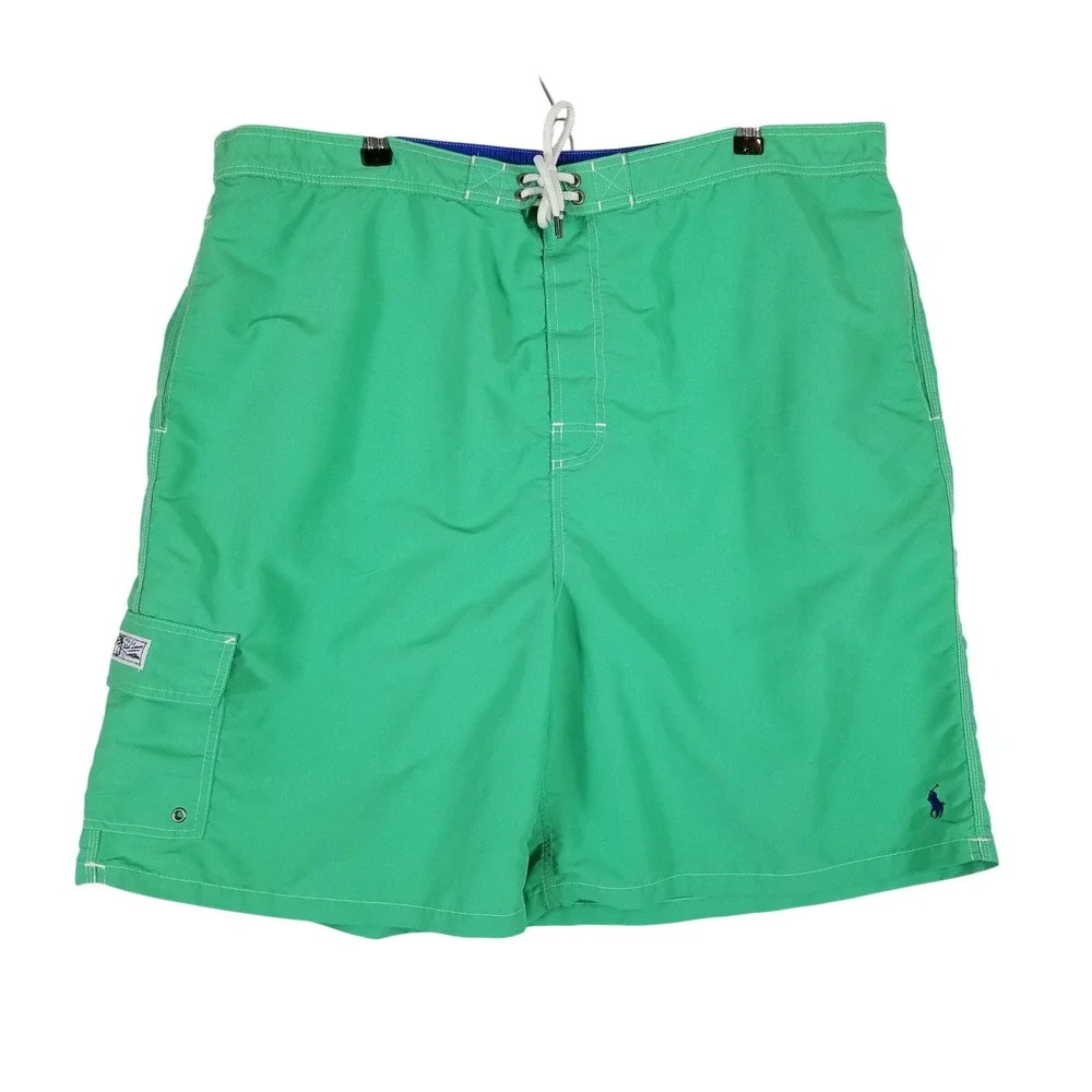 Polo Ralph Lauren Swim Trunks Men 4XLT Green Cargo Pocket Embroidered‎ Pony